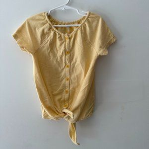 Old Navy Yellow White Striped Button Down Top with Front Tie, Size 4T